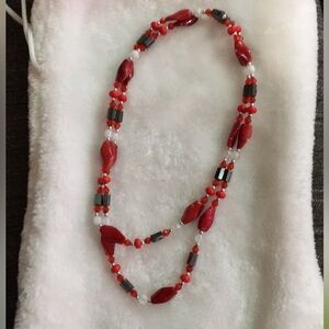 Elegant Red and Silver Beaded Necklace